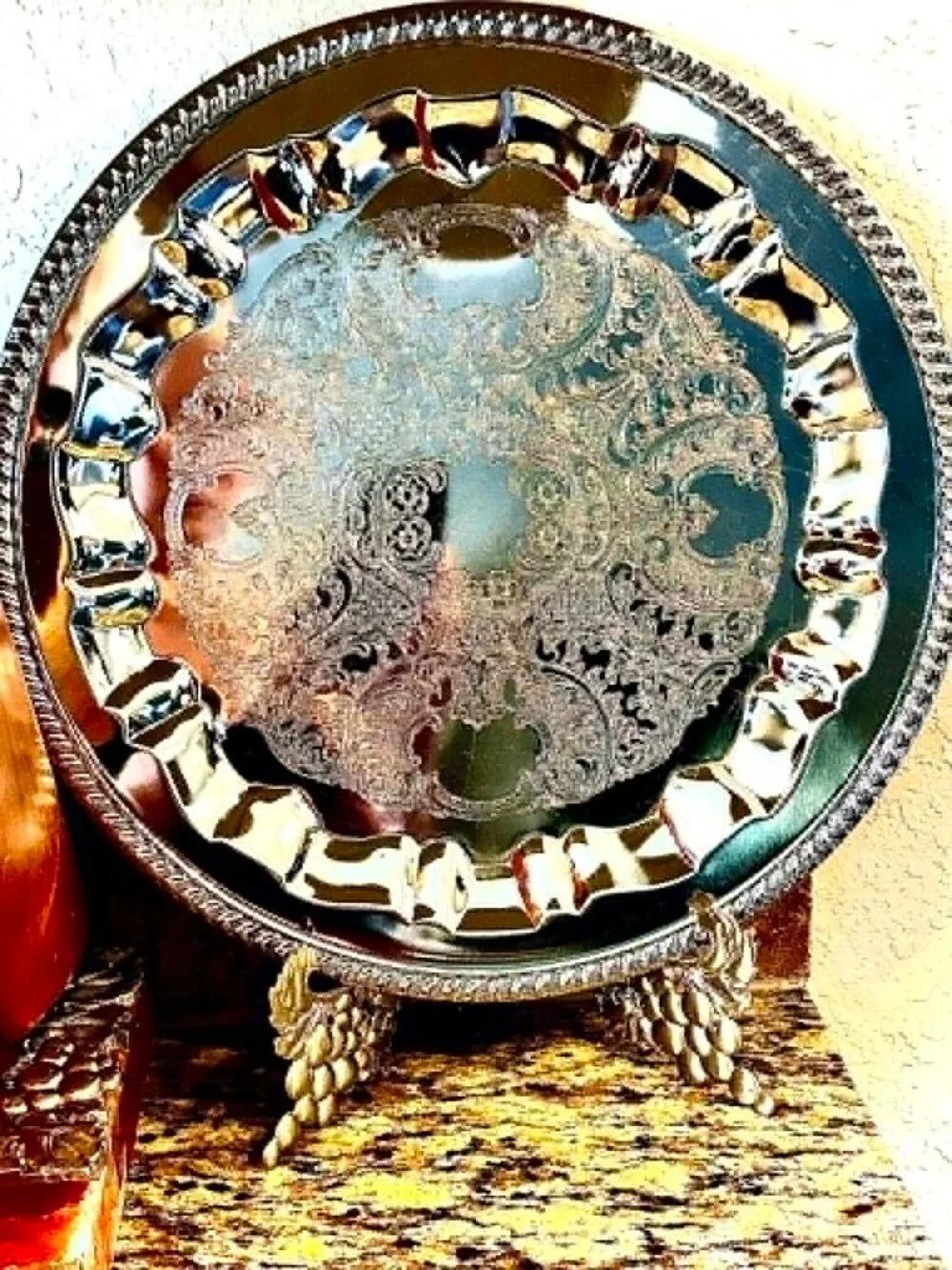 IRVINWARE USA Vint Mid-century Chrome Silverplate Etched 15